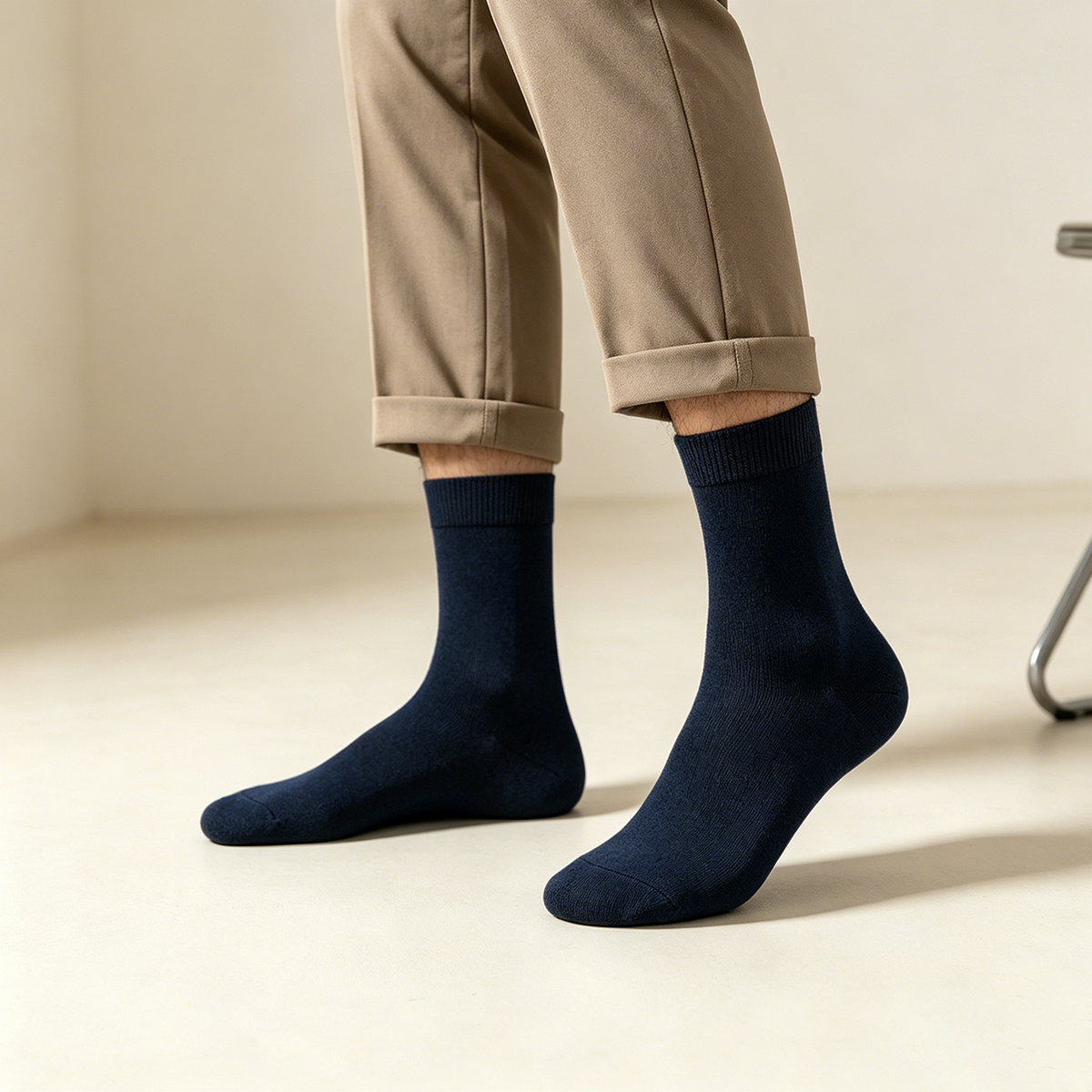 Premium combed cotton business socks on model showcasing elegant fit